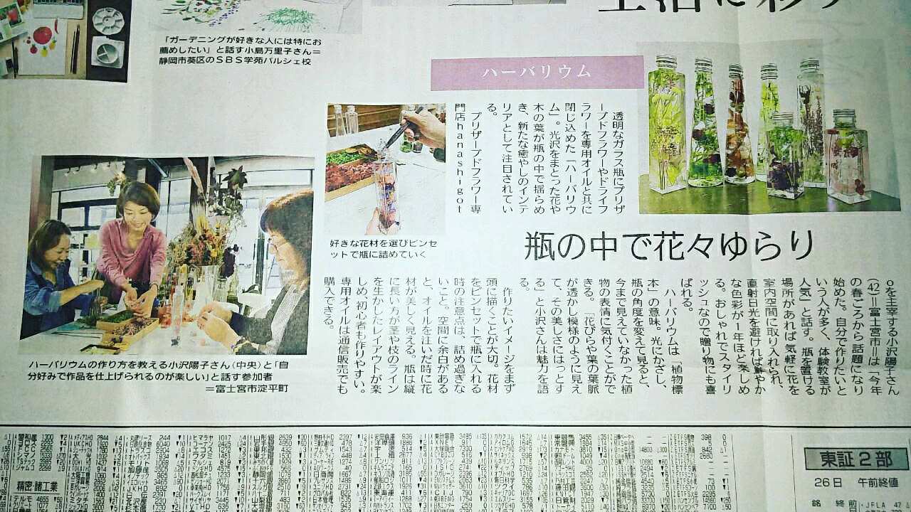 10月26日静岡新聞 夕刊 県全カラー版に掲載していただきました。